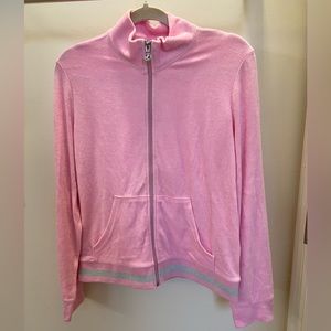 JUICY COUTURE SWEAT JACKET- SIZE XL - PINK with SILVER SPARKLE STRIPE